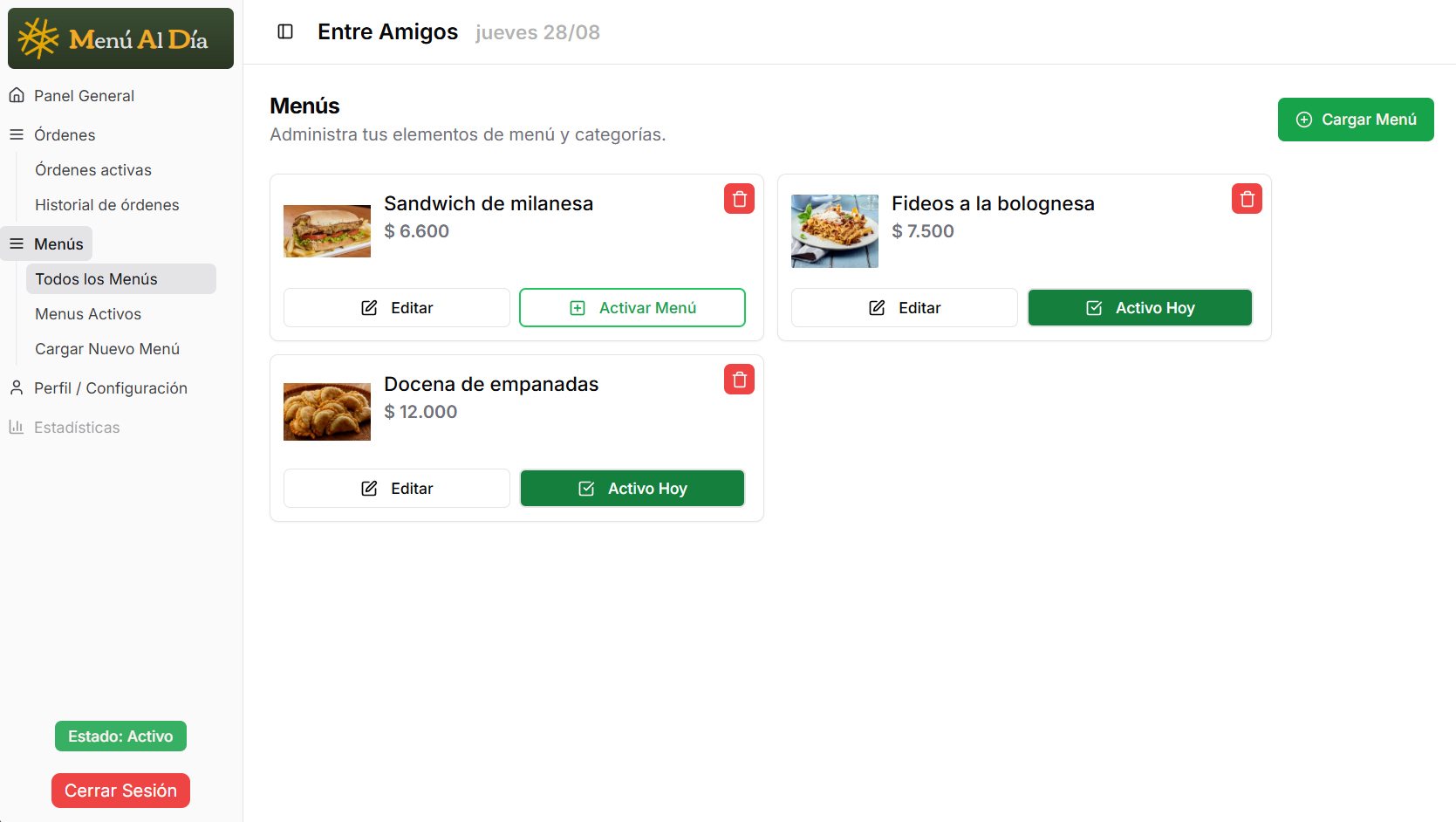 Menú Al Día — Sistema (Admin Dashboard)