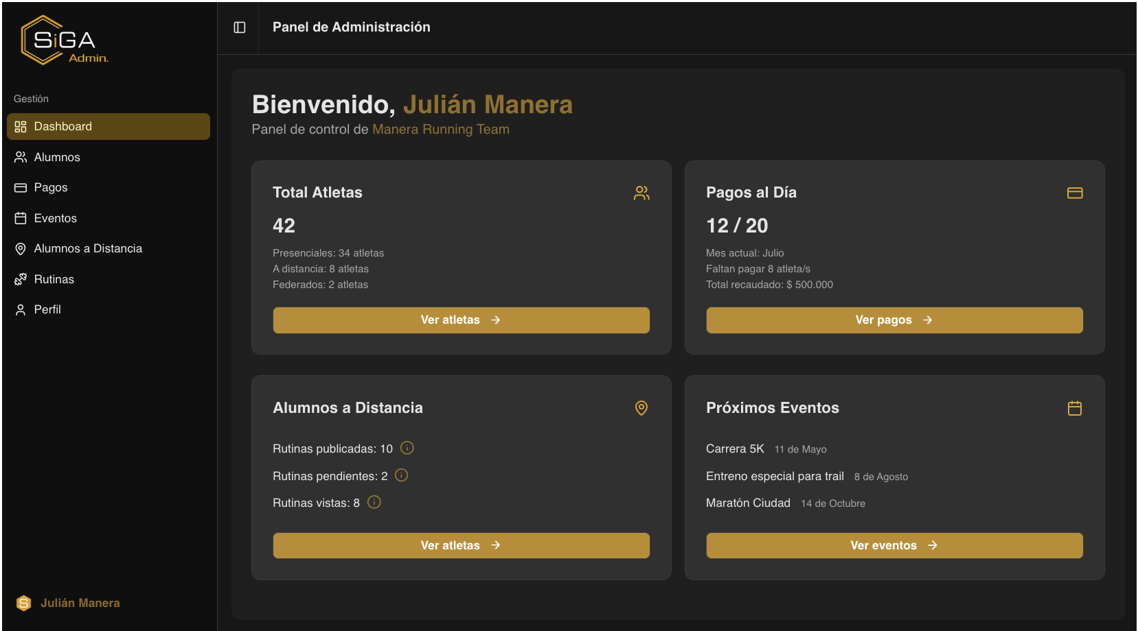 SiGA — Sistema de gestión (Admin Dashboard)